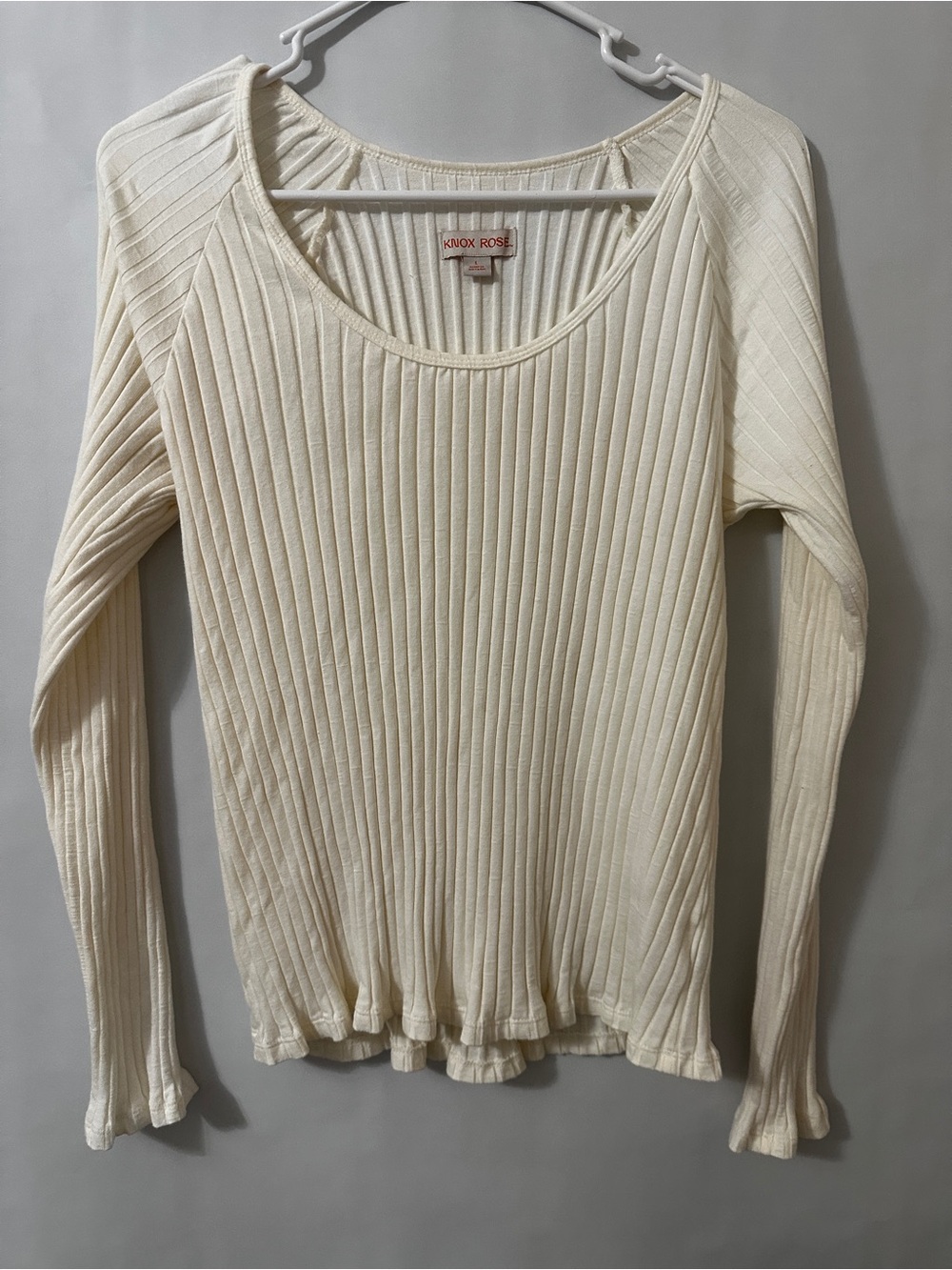 Knox Rose Cream Ribbed Scoop Neck Long Sleeve Top
